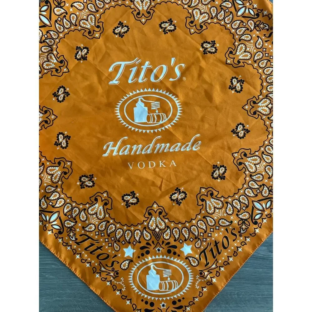 TITO'S Handmade Vodka Hankerchief Bandana Scarf Square Black Orange